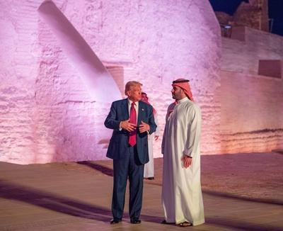 Saudi Crown Prince, Mohammed bin Salman, takes US President, Donald Trump, on a tour of the historic At-Turaif district in Diriyah-stock-photo
