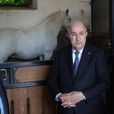 Algerian President, Abdelmadjid Tebboune, and Slovenian President, Nata?a Berce Musar, visit a horse breeding facility-stock-foto