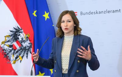 20250515 Kanzleramtsministerin bei einem Presspoint zu Schwerpunkten im Budget-stock-foto