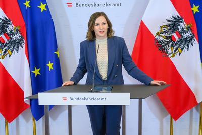 20250515 Kanzleramtsministerin bei einem Presspoint zu Schwerpunkten im Budget-stock-foto