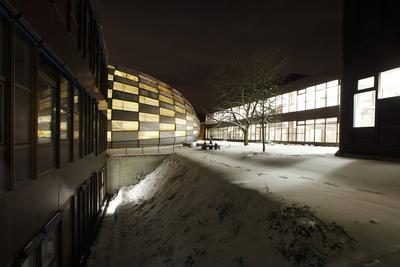 Freie Universit?t Berlin - FU-Rostlaube, Philologische Bibliothek von Lord Norman Foster-stock-foto