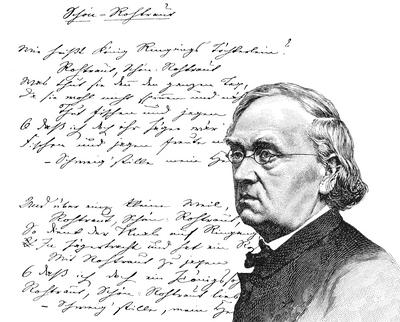 Eduard Friedrich Phillip Moerike, 1804-1875, German poet Historical manuscript and portrait of Eduard Friedrich Phillip-stock-foto