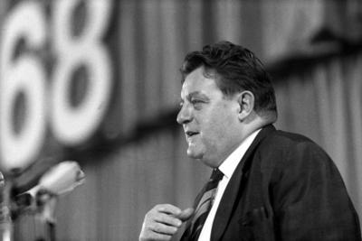 CSU Parteitag 1968 in M?nchen Deutschland Bundesfinanzminister Franz Josef Strau? CSU Parteivorsi-stock-foto