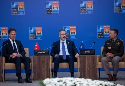 Turkish Foreign Minister Hakan Fidan attends an informal NATO Foreign Ministers' Meeting, hosted by Foreign Minister Hakan Fidan-stock-foto