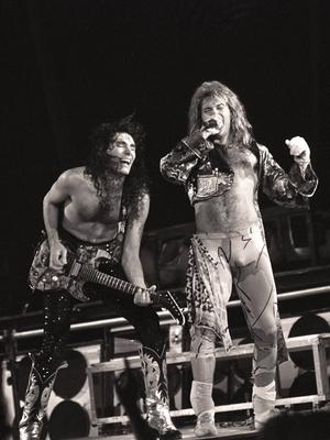David Lee Roth Band featuring Steve Vai and Billy Sheehan performing at the Rosemoint Horizion in Ro-stock-photo