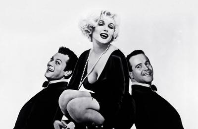 Marilyn Monroe, Tony Curtis, Jack Lemmon, Some Like it Hot (1959) MGM /UA / File Reference 34145-145THA Hollywood CA USA-stock-foto