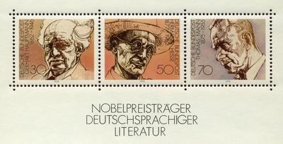 50 Pfennig Briefmarke zum Gedenken an die Nobelpreistr?ger Deutschsprachiger Literatur Gerhart Hau-stock-foto