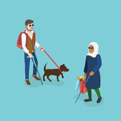 3D Isometrische flache Illustration einer sehbehinderten Person, Zug?nglichkeit f?r blinde Menschen<br>3D-Isometrische flache Illustration einer sehbehinderten Person, Zug?nglichkeit f?r blinde Menschen-stock-foto