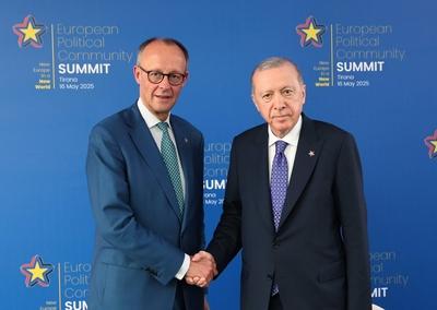 Turkish President Recep Tayyip Erdo?an meets with German Chancellor Friedrich Merz on the sidelines-stock-photo