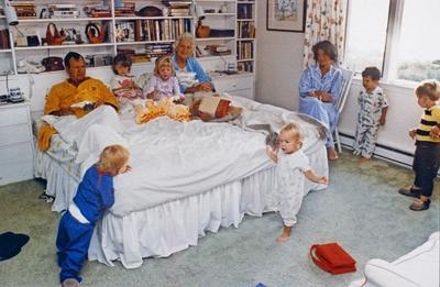 United States Vice President George H W Bush and Mrs Barbara Bush enjoy some early morning fun wit-stock-photo