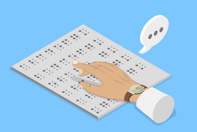 3D Isometric Flat Conceptual Illustration of Braille Language, Letters for Blind People<br>3D Isometric Flat Conceptual Illustration of Braille Language, Letters for Blind People-stock-foto