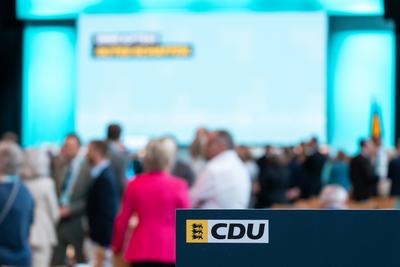Stuttgart, Baden-W?rttemberg, Germany - May 17, 2025: The 81st State Party Congress of the CDU in Stuttgart, Baden-W?rtt-stock-foto