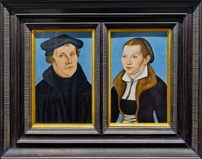 Florenz, Toskana, Italien. Galerie der Uffizien. Lukas Cranach. Portr?t von Martin Luther und seiner Frau Caterina Bora-stock-photo