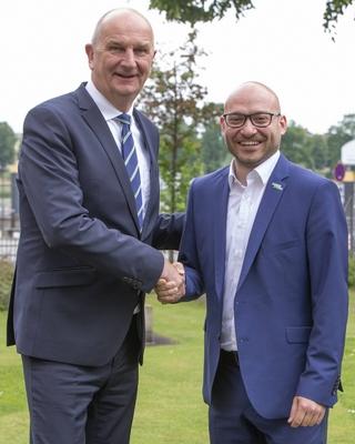 Frankfurt (Oder), 28.05.2018 - Kleistmuseum - Kabinett vor Ort MP Dietmar Woidke und Franurts OB, Rene Wilke. *** Frankf-stock-foto