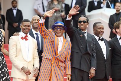 CANNES, FRANCE - MAY 19: (L1-L3) American actor Aubrey Joseph, American film director Spike Lee and American rapper ASAP-stock-photo