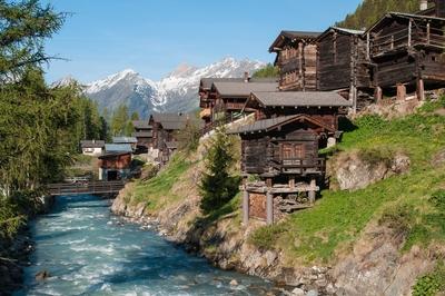 Blatten im Loetschental, Schweiz, Wallis, Blatten vilalge Blatten in the Loetschental valley, Switzerland, Valais, Blatt-stock-foto