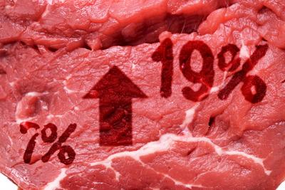 FOTOMONTAGE, Erh?hung der Fleischsteuer auf 19% *** PHOTOMONTAGE, increase of meat tax to 19-stock-foto