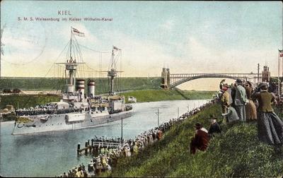 Kiel in Schleswig Holstein, S.M.S. Weissenburg im Kaiser Wilhelm Kanal-stock-foto