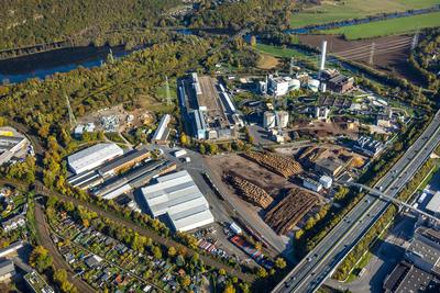 Luftbild, Gewerbegebiet Bathey mit FUNKE NRW Druckzentrum und Verlagszentrum, Heizkraftwerk Hagen-Kabel, Kabel Premium P-stock-foto