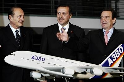 V.l.n.r.: Jacques Chirac (FRA/UMP/Staatspr?sident), Recep Erdogan (TUR/Ministerpr?sident) und Gerhard Schr?der (GER/SPD-stock-foto