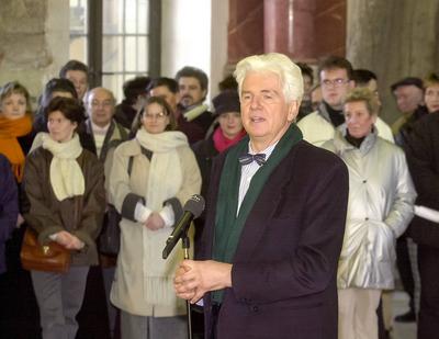 08.02.2001, Deutschland, Sachsen, Dresden, Nobelpreistr?ger (Nobelpreis f?r Medizin) G?nter Klaus-Joachim Blobel (mitte)-stock-foto