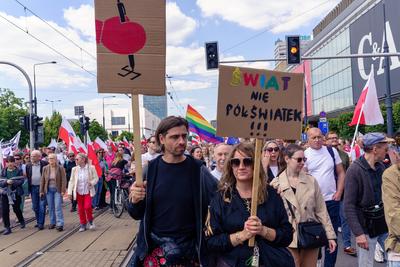 Great march of patriots, millions of support for Rafal Trzaskowski before the presidential elections.-stock-photo