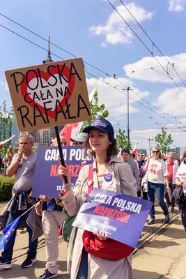 Great march of patriots, millions of support for Rafal Trzaskowski before the presidential elections.-stock-photo
