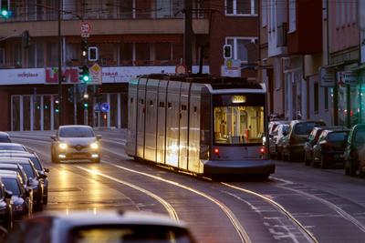 Stra?enbahnverkehr auf der Ackerstra?e *** Streetcar traffic on Acker Street-stock-foto
