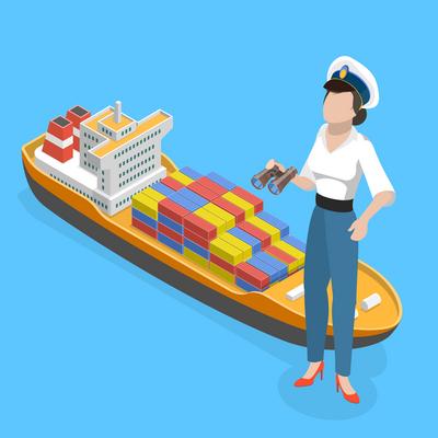 3D Isometric Flat Illustration der Frau Schiffskapit?n, Seatime und Marine Life3D Isometric Flat Illustration der Frau Schiffskapit?n, Seatime und Marine Life-stock-photo