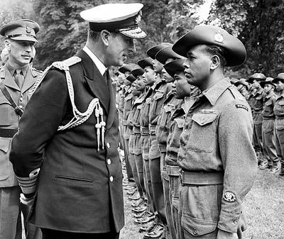 RECORD DATE NOT STATED UK / Malaysia: Lord Louis Mountbatten inspects Malayan troops in Kensington Gardens, London. The-stock-photo