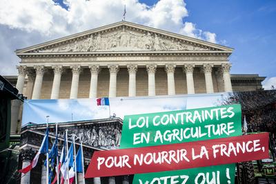 Les agriculteurs manifestent devant l?Assembl?e nationale-stock-foto