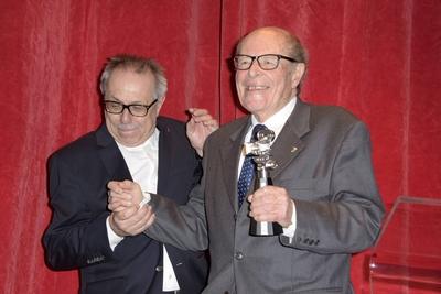 Dieter Kosslick and Marcel Oph?ls during the Berlinale Camera Award Ceremony at the 65th Berlin Inte-stock-foto