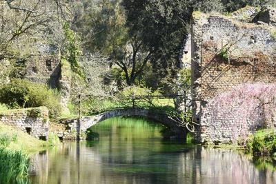 The garden of Nymph located in the territory of the municipality of Cisterna Di Latina, on the border with Norma and Ser-stock-photo