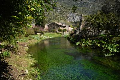 The garden of Nymph located in the territory of the municipality of Cisterna Di Latina, on the border with Norma and Ser-stock-photo