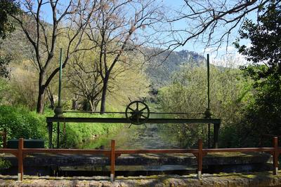 The garden of Nymph located in the territory of the municipality of Cisterna Di Latina, on the border with Norma and Ser-stock-photo