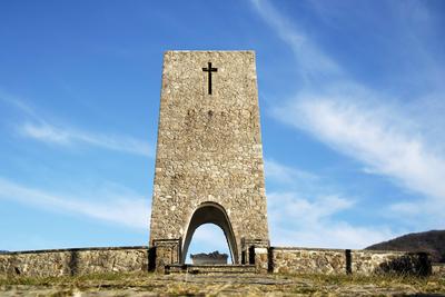 Monument dedicated to the memory of the victims of the Sant Anna di Stazzema massacre Monument erected in memory of the-stock-photo