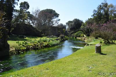 The garden of Nymph located in the territory of the municipality of Cisterna Di Latina, on the border with Norma and Ser-stock-photo