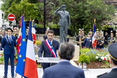 Inauguration ceremony for the statue of Colonel Arnaud Beltrame-stock-foto