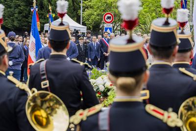 Inauguration ceremony for the statue of Colonel Arnaud Beltrame-stock-foto