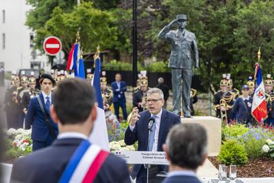 Inauguration ceremony for the statue of Colonel Arnaud Beltrame-stock-foto
