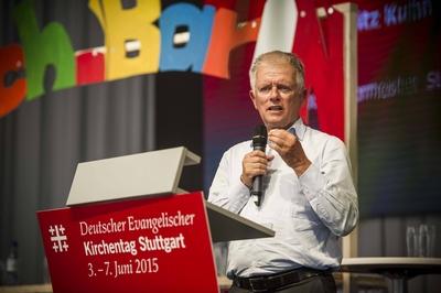 Evangelischer Kirchentag in Stuttgart, Oberb?rgermeister Fritz Kuhn h?lt einen Vortrag zum Thema Mobilit?t 2050, Weiche-stock-foto
