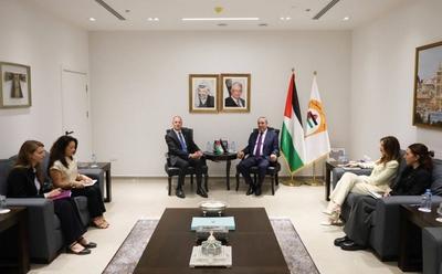 Vice President of the State of Palestine, Mr. Hussein Al-Sheikh, received the Canadian Representative to the Palestinian Authority-stock-photo