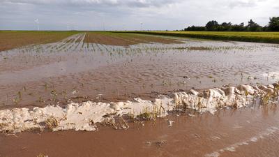 Hagel so gro? wie Tischtennisb?lle, heftiger Starkregen und ?berschwemmungen. Das Sommerwetter begann in Westdeutschland-stock-foto