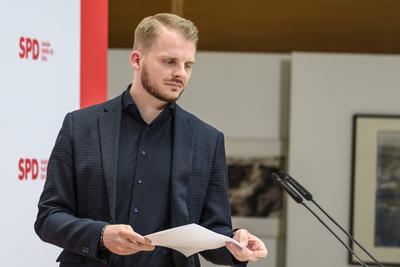 GER, Berlin, Pressekonferenz, Pressekonferenz mit dem designierten SPD-Generalsekretaer Tim Kluessendorf, nach Gremiensitzung, SPD, Politik im Atrium, Willy-Brandt-Haus, 02.06.25-stock-foto