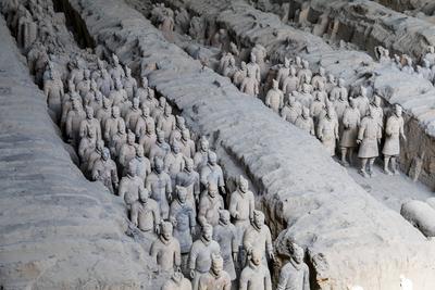 Terracotta Army, terracotta sculptures, near Xian, Shaanxi, China-stock-photo