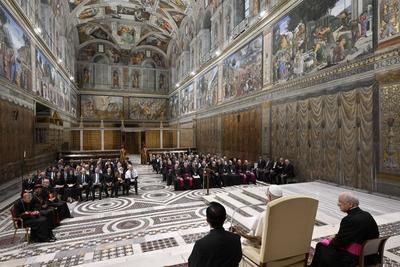 ITALY -  POPE LEO XIV  DURING THE MEMEORIAL ACT OF BLESSED CARDINAL IULIU HOSSU IN THE SISTINE CHAPEL  AT THE  E VATICAN  - 2025/6/2-stock-foto