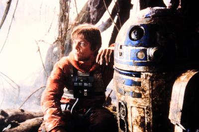 Star Wars Star Wars, aka Krieg der Sterne, USA 1977, Regie: George Lucas, Darsteller: Mark Hamill und R2-D2, USA Copyrig-stock-photo