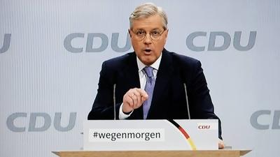 16.01.2021 xkhx , 33. Parteitag der CDU Deutschland digital / Virtuell Livestream Bewerbungsgespr?ch um den Parteivorsi-stock-foto