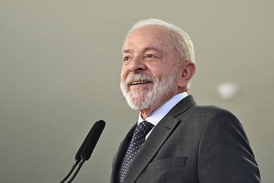 Coletiva de imprensa Presidente Lula-stock-foto