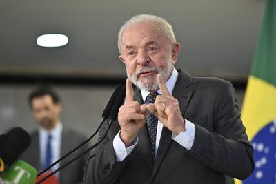 Coletiva de imprensa Presidente Lula-stock-foto